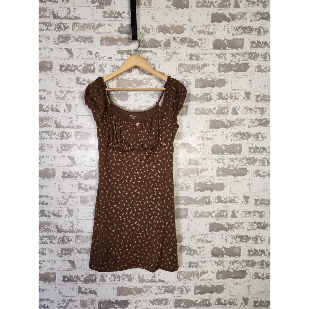 Y2k 90's Babydoll Floral Dress Size Medium Brown Lace Feminine Cottagecore
